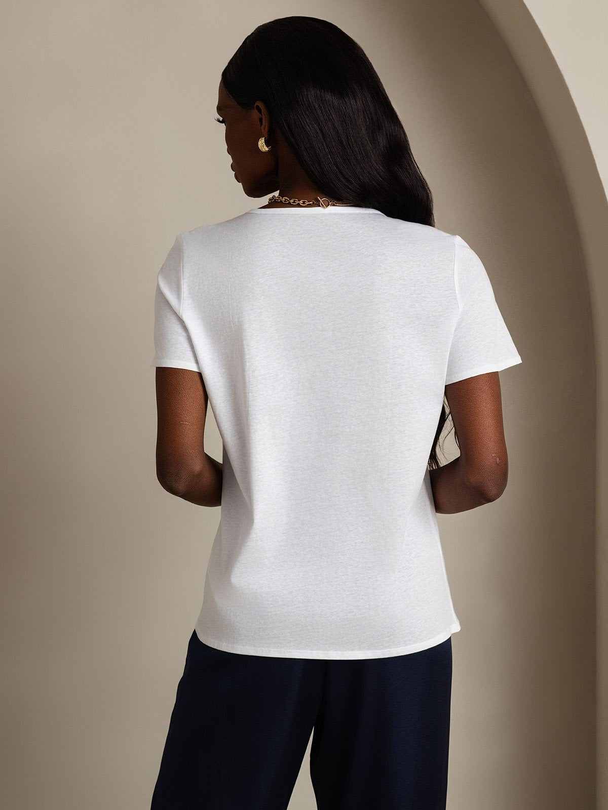 [White] SilkSilky-CA Silk Short Sleeve U Neck Women's T-Shirt 002
