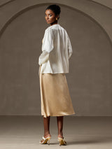 [White] SilkSilky-CA 19Momme Stretch Silk Charmeuse Long Sleeve Women's Outerwear 002