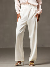 [White] SilkSilky-CA 19Momme Stretch Silk Charmeuse Women's Pants 001