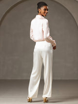 [White] SilkSilky-CA 19Momme Stretch Silk Charmeuse Women's Pants 004