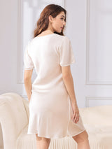 [White] SilkSilky-CA Short Sleeve V Neck Nightgown 002