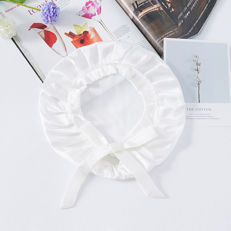 [White] SilkSilky-CA Pure Silk Sleep Cap 004