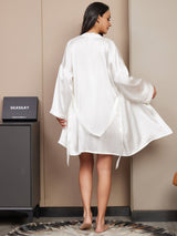 [White] SilkSilky-CA 3/4 Sleeve V Neck Women's Pajamas 002