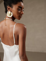 [White] SilkSilky-CA Spaghetti Strap Cowl Neck Dress 002