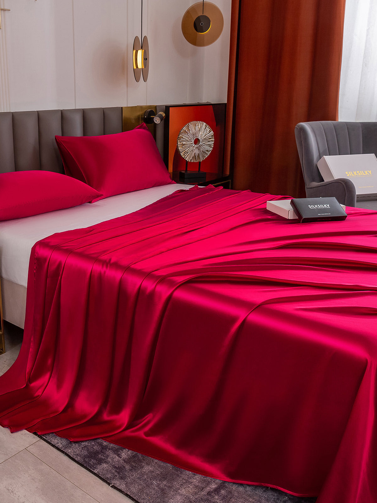 [Wine] SilkSilky-CA 19Momme Pure Silk Bedding Set 005
