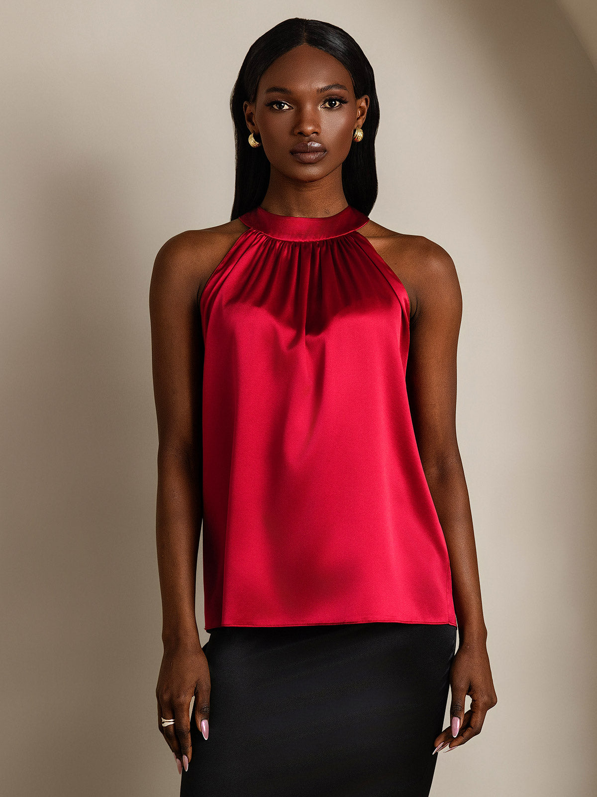 [Wine] SilkSilky-CA 19Momme Silk Sleeveless Womens T-Shirt 003