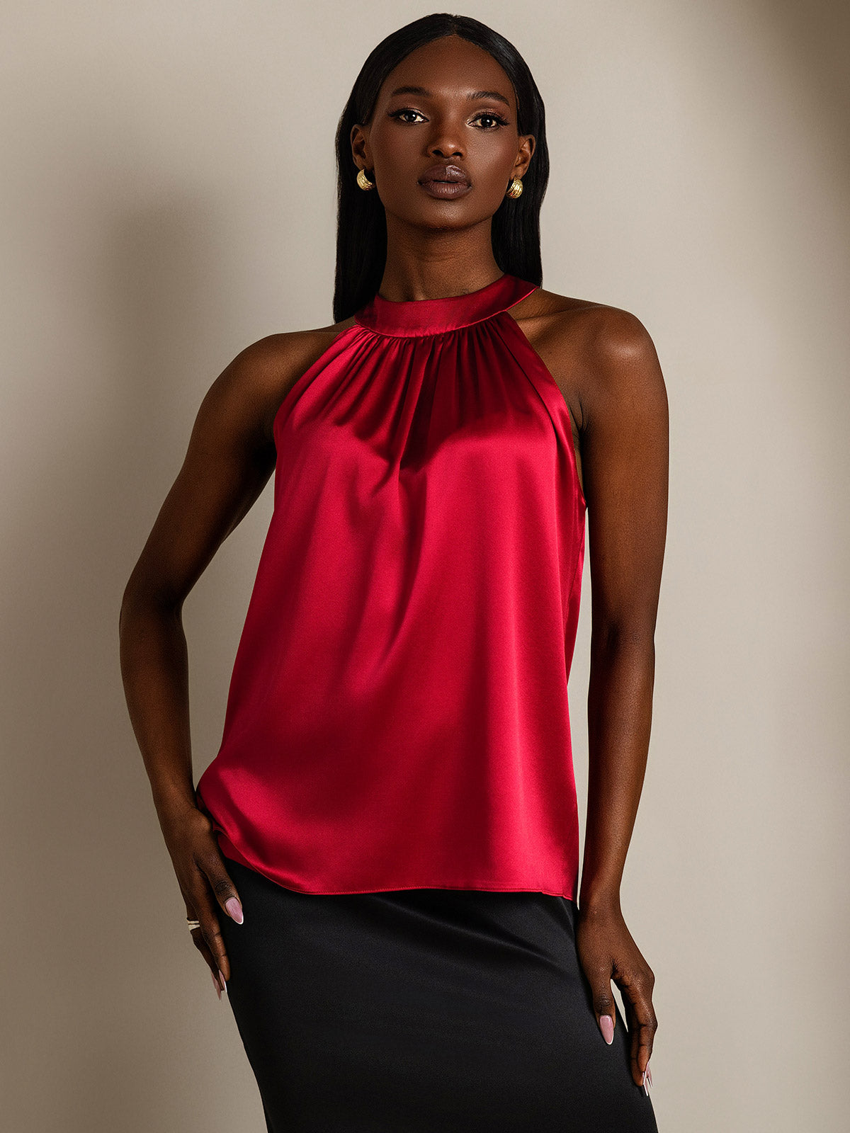 [Wine] SilkSilky-CA 19Momme Silk Sleeveless Womens T-Shirt 004
