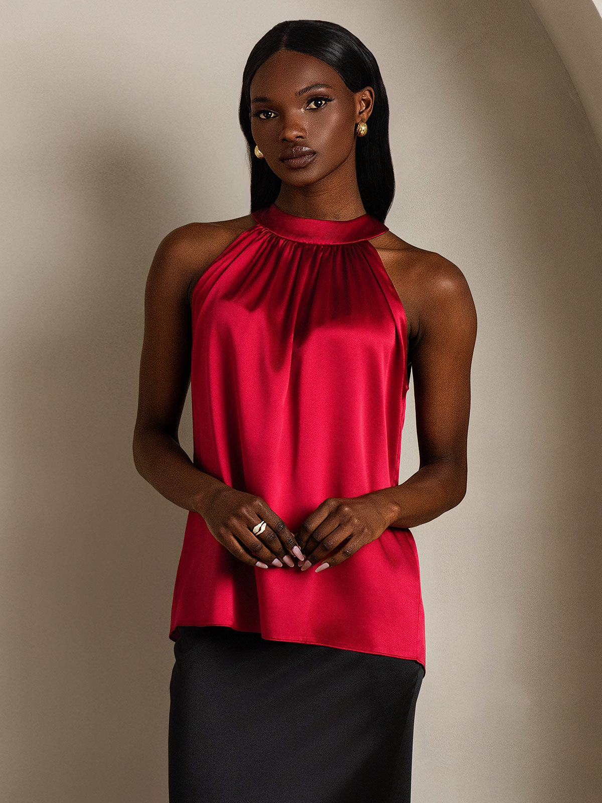[Wine] SilkSilky-CA 19Momme Silk Sleeveless Womens T-Shirt 005