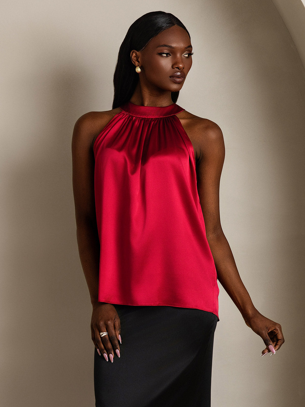 [Wine] SilkSilky-CA 19Momme Silk Sleeveless Womens T-Shirt 006
