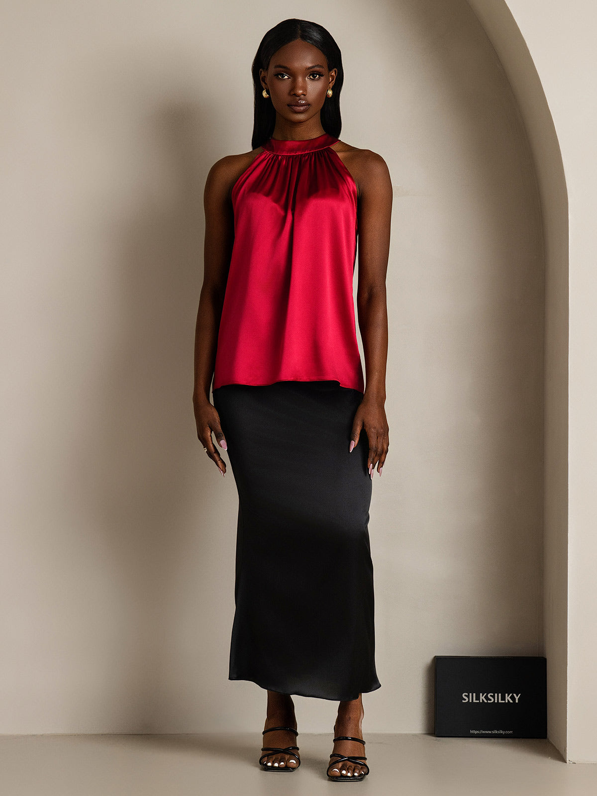 [Wine] SilkSilky-CA 19Momme Silk Sleeveless Womens T-Shirt 007