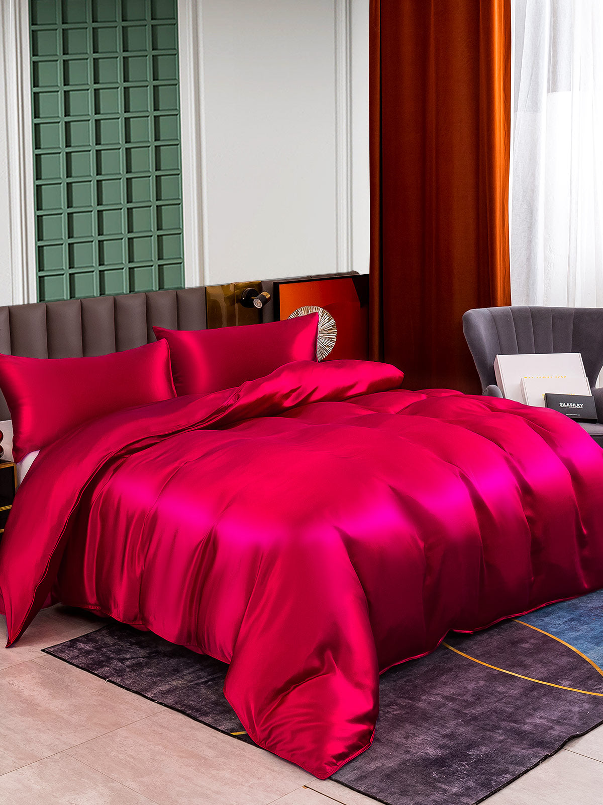 [Wine] SilkSilky-CA 25Momme Pure Silk Bedding Set 001