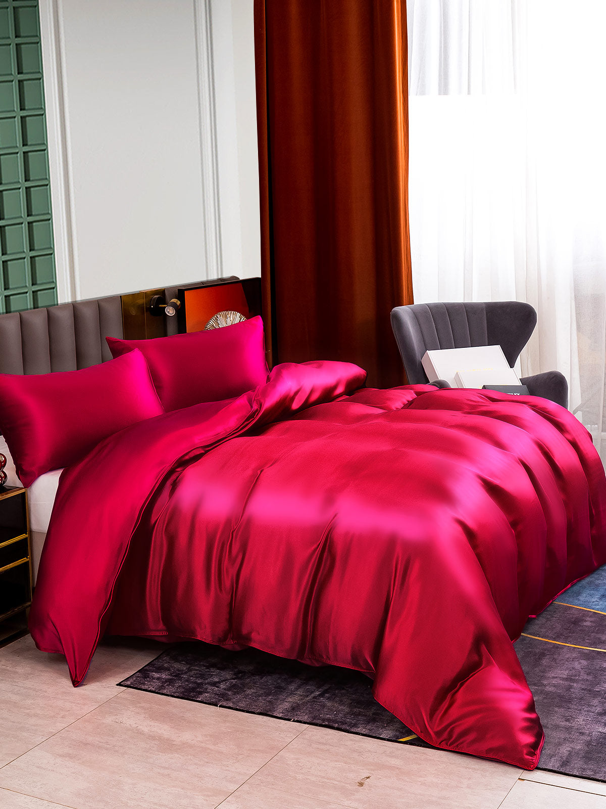 [Wine] SilkSilky-CA 25Momme Pure Silk Bedding Set 003