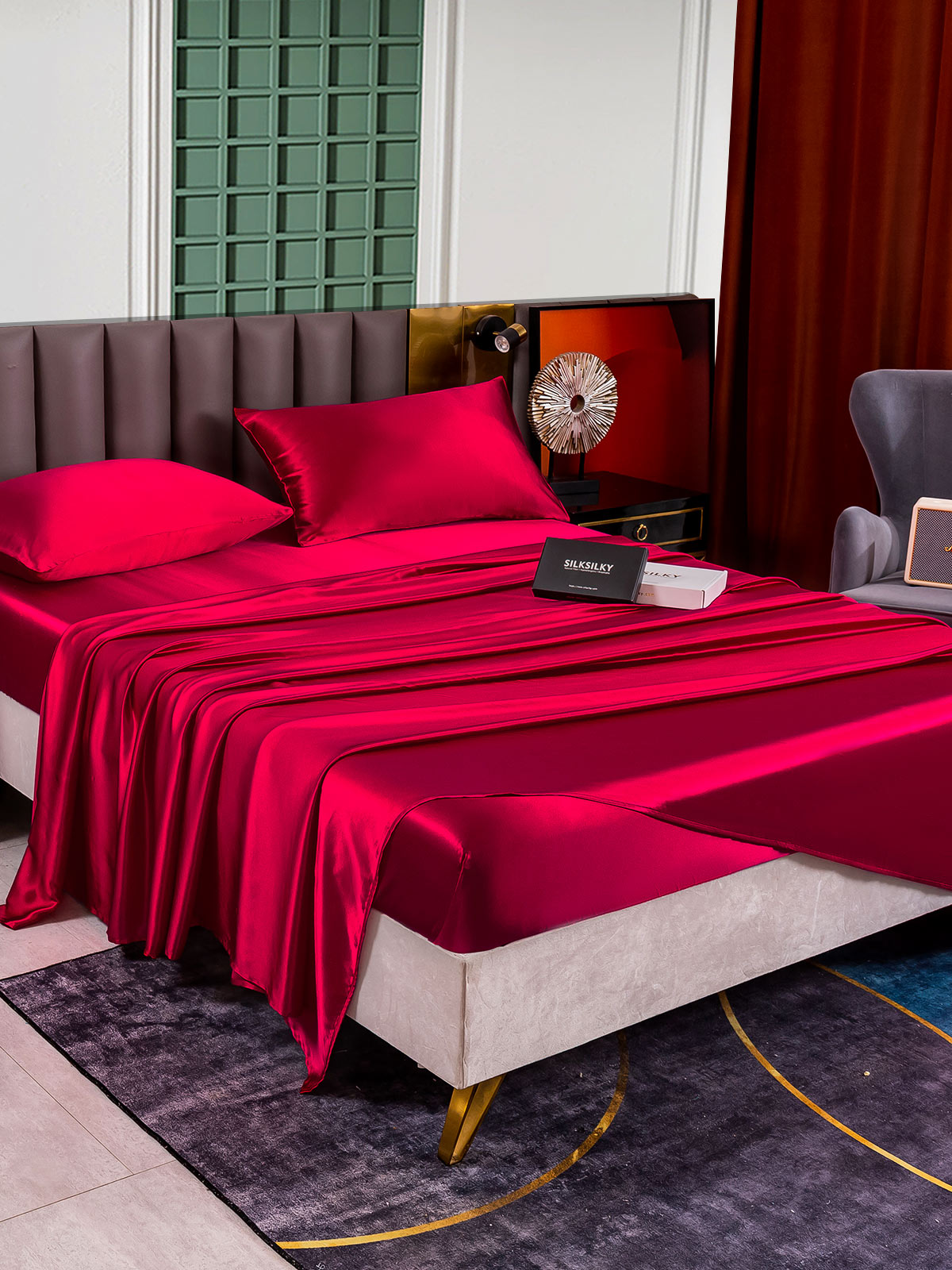 [Wine] SilkSilky-CA 25Momme Pure Silk Bedding Set 005