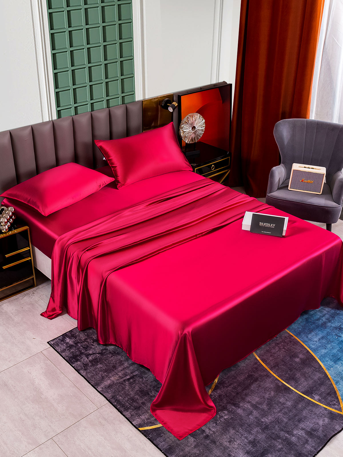 [Wine] SilkSilky-CA 25Momme Pure Silk Bedding Set 006