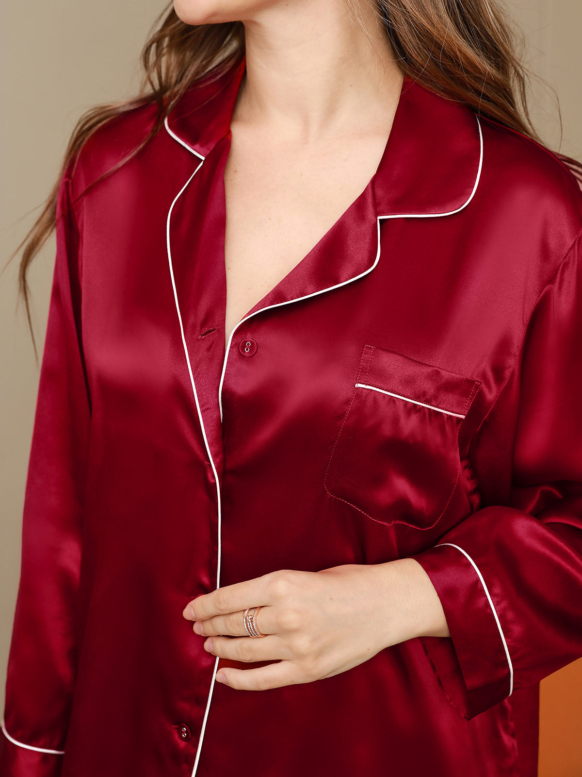 [Wine] SilkSilky-CA Long Sleeve Lapel Women's Pajamas 004