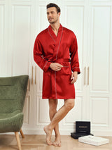 [Wine] SilkSilky-CA Pure Silk 3/4 Sleeve Mens Robe 003