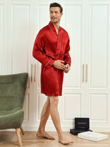 [Wine] SilkSilky-CA Pure Silk 3/4 Sleeve Mens Robe 004