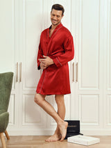 [Wine] SilkSilky-CA Pure Silk 3/4 Sleeve Mens Robe 005