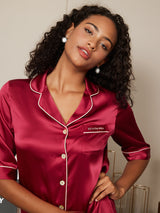 [Wine] SilkSilky-CA Pure Silk Half Sleeve Lapel Nightshirt 003