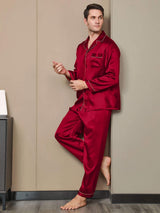 [Wine] SilkSilky-CA Pure Silk Long Sleeve Lapel Men's Pajamas 002