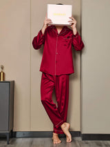 [Wine] SilkSilky-CA Pure Silk Long Sleeve Lapel Men's Pajamas 003