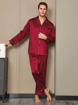 [Wine] SilkSilky-CA Pure Silk Long Sleeve Lapel Men's Pajamas 004