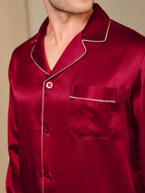 [Wine] SilkSilky-CA Pure Silk Long Sleeve Lapel Men's Pajamas 009