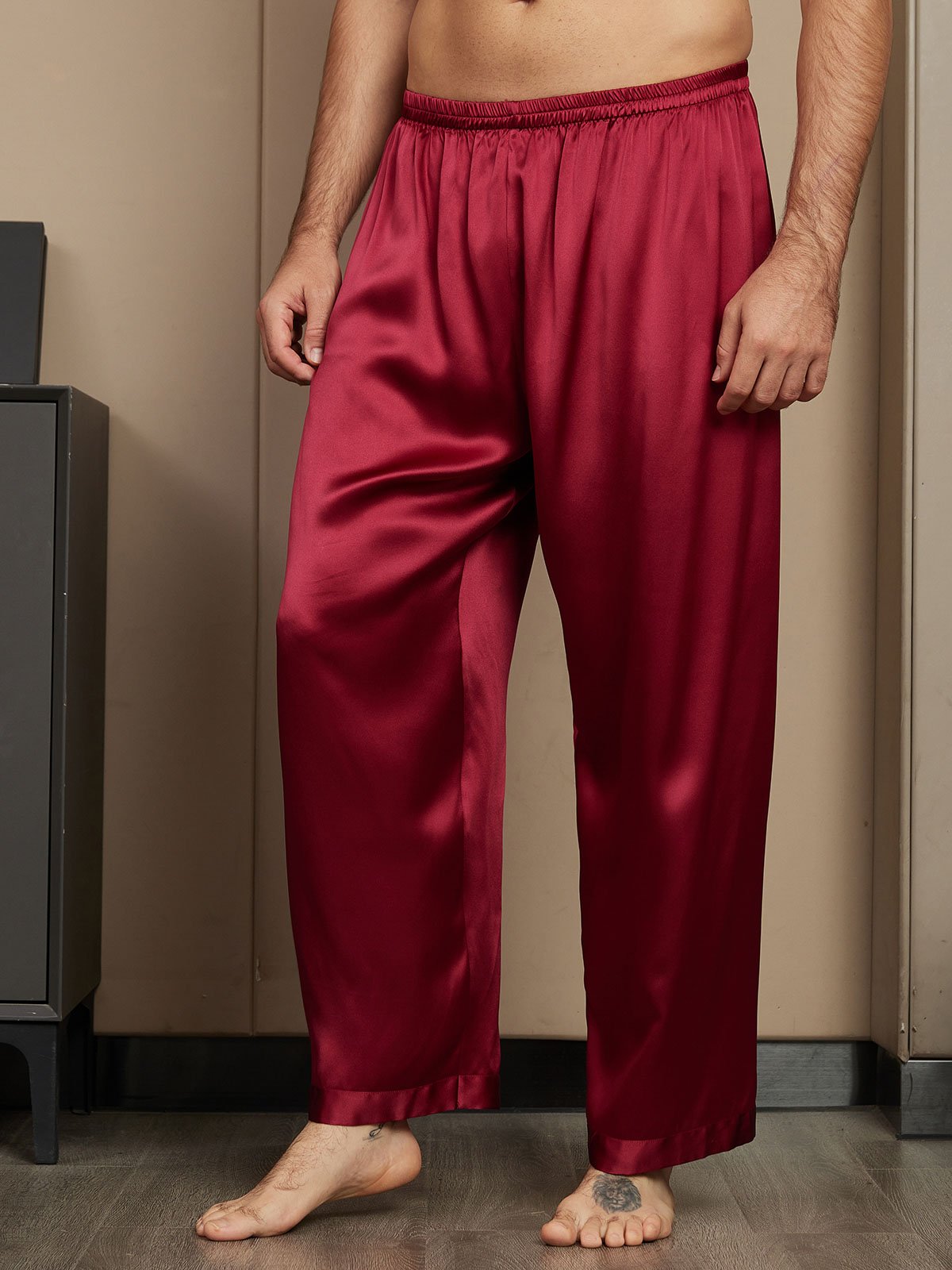 [Wine] SilkSilky-CA Pure Silk Mens Sleep Bottoms 001