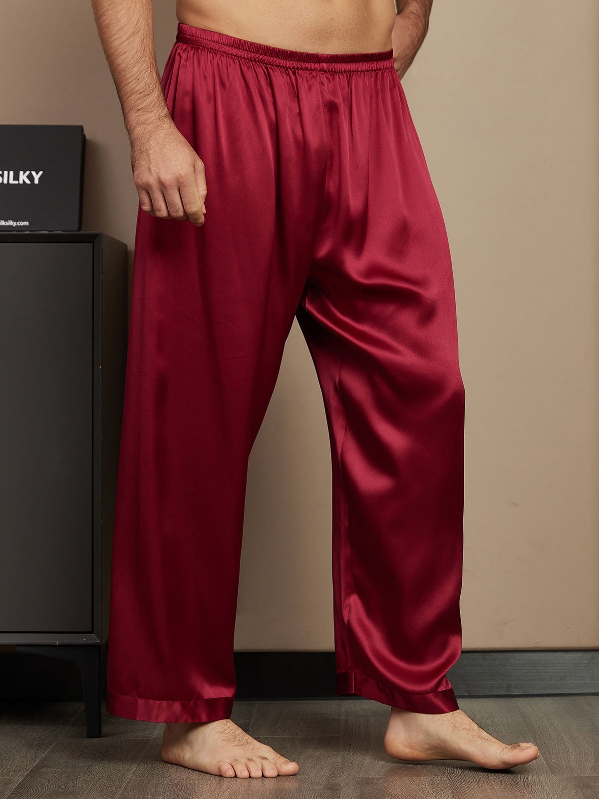 [Wine] SilkSilky-CA Pure Silk Mens Sleep Bottoms 004