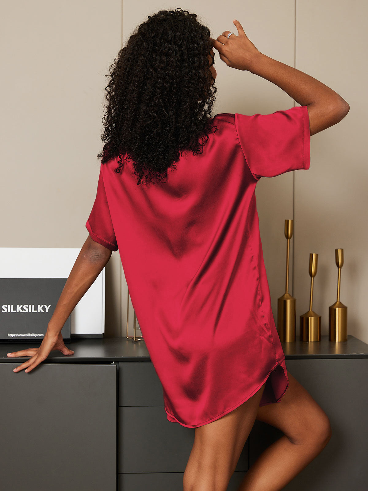 [Wine] SilkSilky-CA Pure Silk Round Neck Women's Pajamas 002
