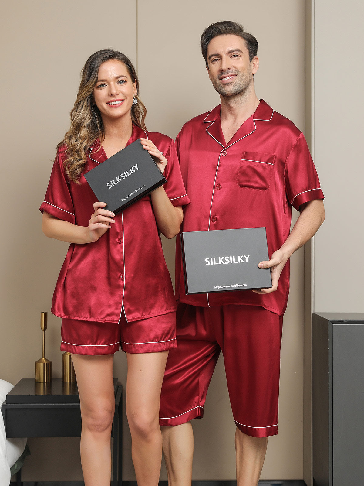 [Wine] SilkSilky-CA Pure Silk Short Sleeve Couple 004