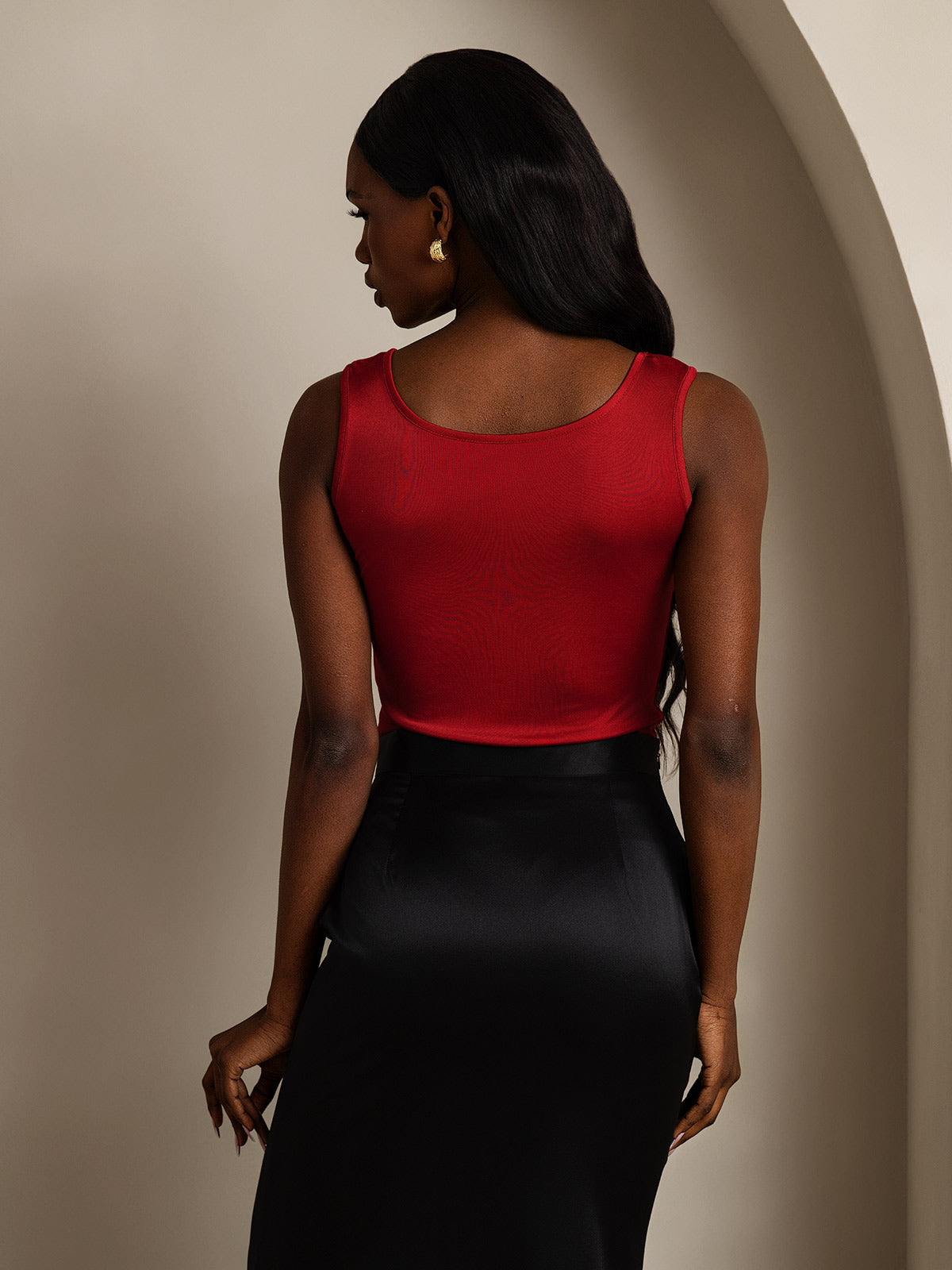 [Wine] SilkSilky-CA Silk Knitted Sleeveless Round Neck Women's T-Shirt 002