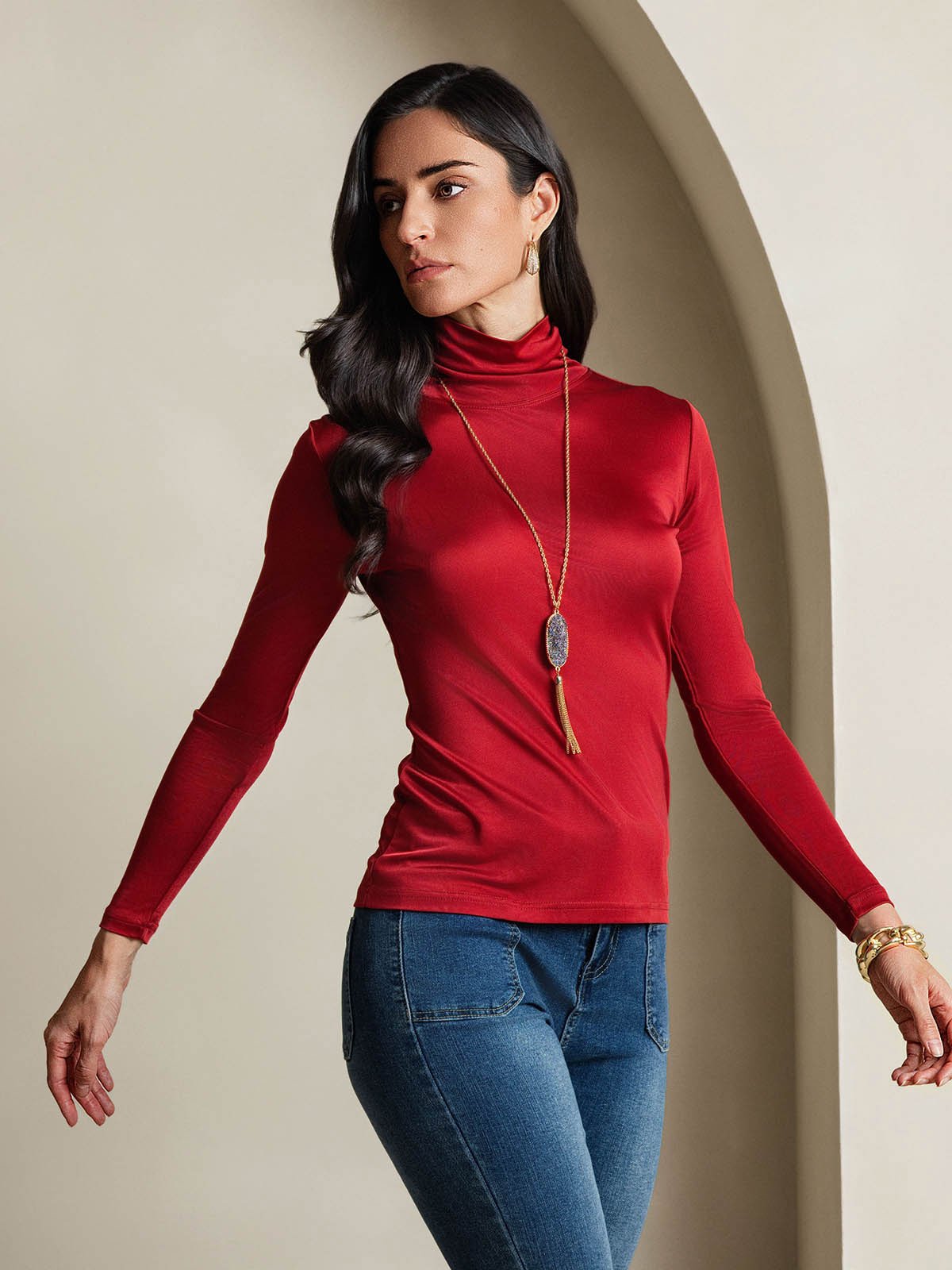 [Wine] SilkSilky-CA Silk Long Sleeve Womens T-Shirt 005