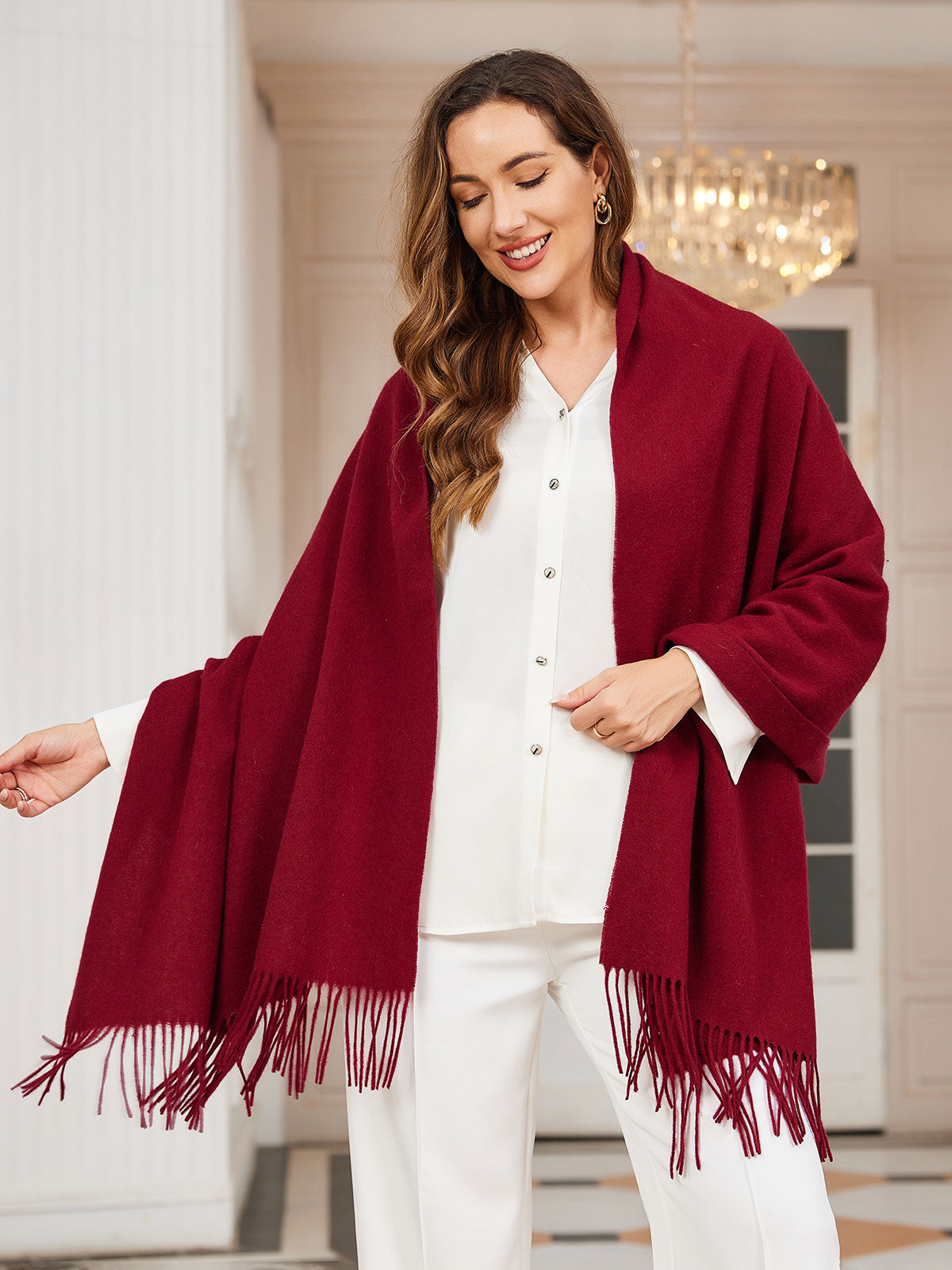 [Wine] SilkSilky-CA Wool Scarf 001