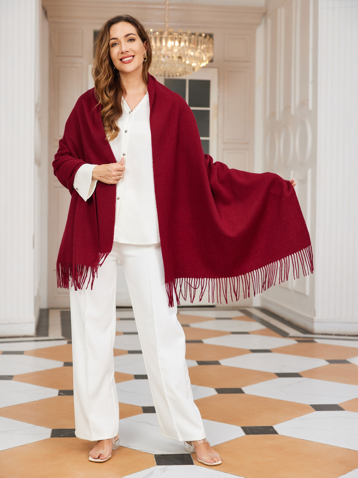 [Wine] SilkSilky-CA Wool Scarf 002