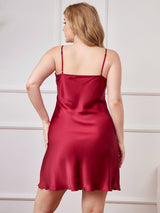 [Wine] SilkSilky-CA Spaghetti Strap V Neck Plus Size Dress 002