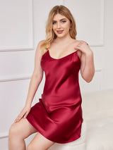 [Wine] SilkSilky-CA Spaghetti Strap V Neck Plus Size Dress 004