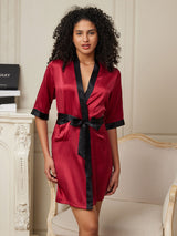 [Wine] SilkSilky-CA Half Sleeve Women's Robe 001