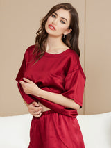 [Wine] SilkSilky-CA Short Sleeve Round Neck Women's Pajamas 003