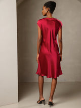 [Wine] SilkSilky-CA Cap Sleeve V Neck Dress 002