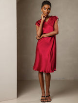 [Wine] SilkSilky-CA Cap Sleeve V Neck Dress 006