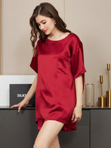[Wine] SilkSilky-CA Short Sleeve Round Neck Women's Pajamas 004
