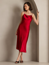 [Wine] SilkSilky-CA Spaghetti Strap Cowl Neck Dress 001
