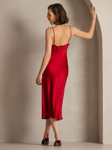 [Wine] SilkSilky-CA Spaghetti Strap Cowl Neck Dress 002