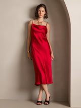 [Wine] SilkSilky-CA Spaghetti Strap Cowl Neck Dress 004