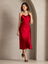 [Wine] SilkSilky-CA Spaghetti Strap Cowl Neck Dress 005