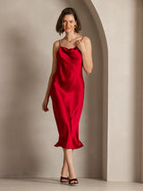 [Wine] SilkSilky-CA Spaghetti Strap Cowl Neck Dress 006
