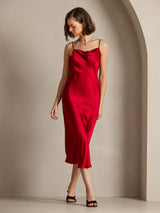[Wine] SilkSilky-CA Spaghetti Strap Cowl Neck Dress 007