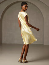 [Yellow] SilkSilky-CA Cap Sleeve V Neck Dress 002
