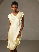 [Yellow] SilkSilky-CA Cap Sleeve V Neck Dress 003